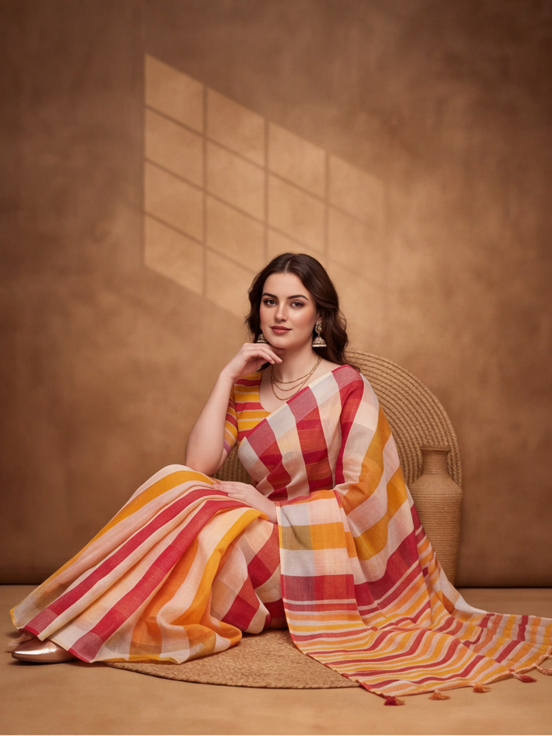 Jaipur Kurti Women Multi Digital Printed Saree With Tasselled Border