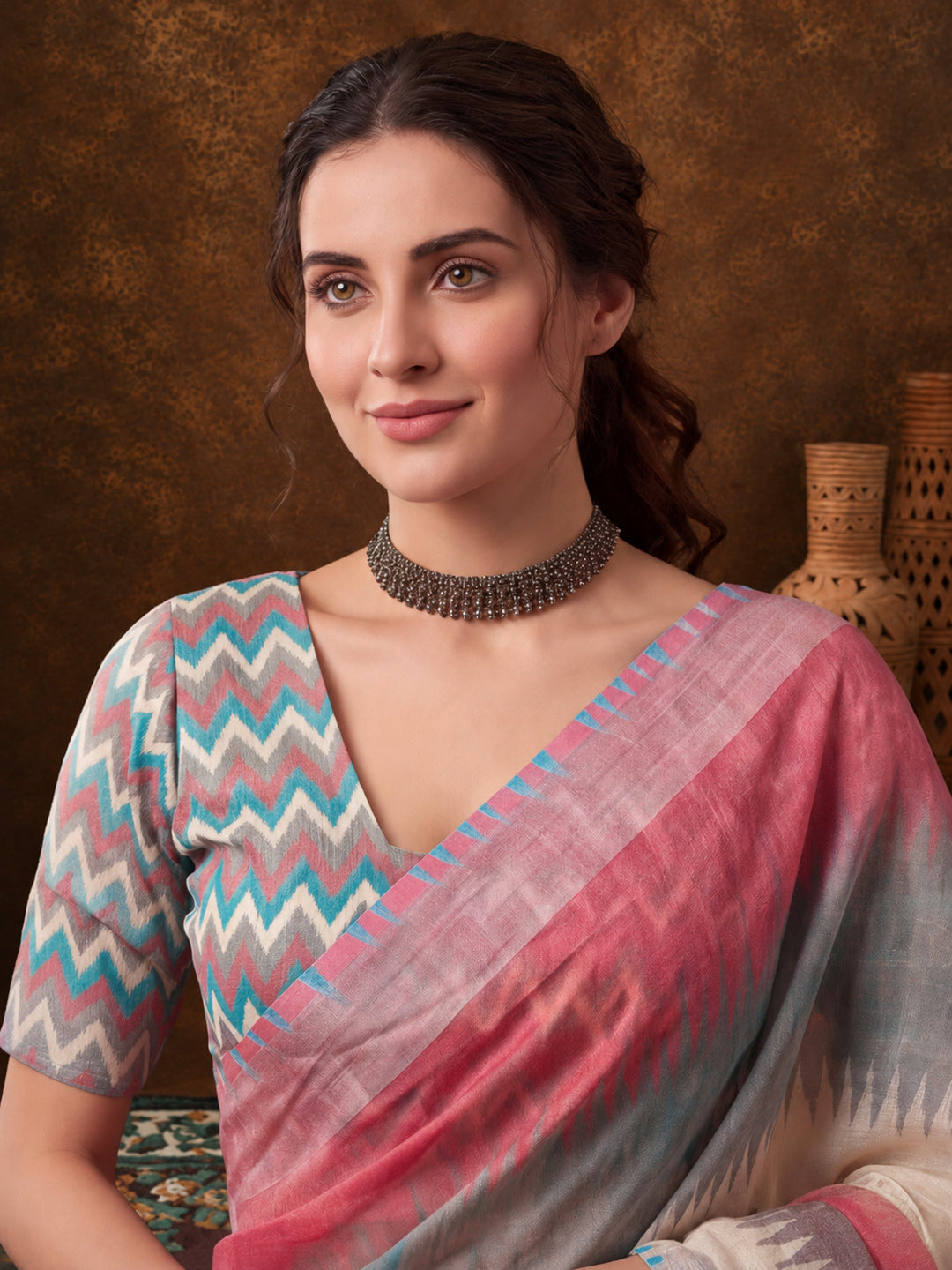 Jaipur Kurti Women Multi Digital Printed Saree With Tasselled Border