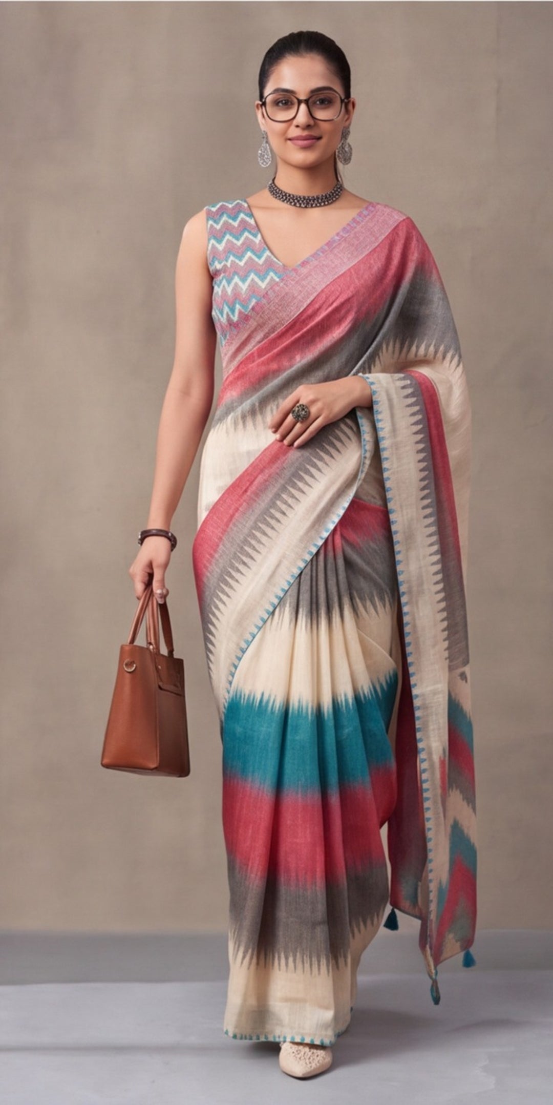 Jaipur Kurti Women Multi Digital Printed Saree With Tasselled Border