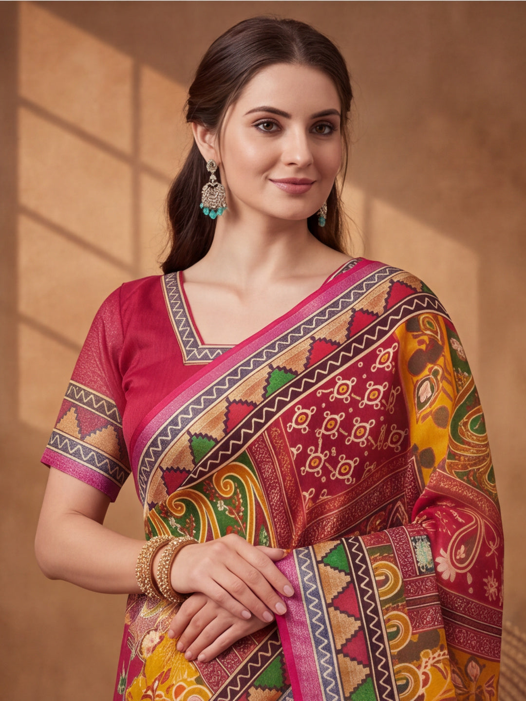 Jaipur Kurti Women Multi Digital Printed Saree With Tasselled Border