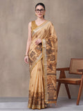 Jaipur Kurti Women Beige Digital Printed Saree With Tasselled Border