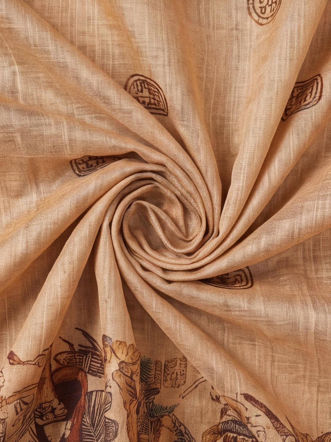 Jaipur Kurti Women Beige Digital Printed Saree With Tasselled Border