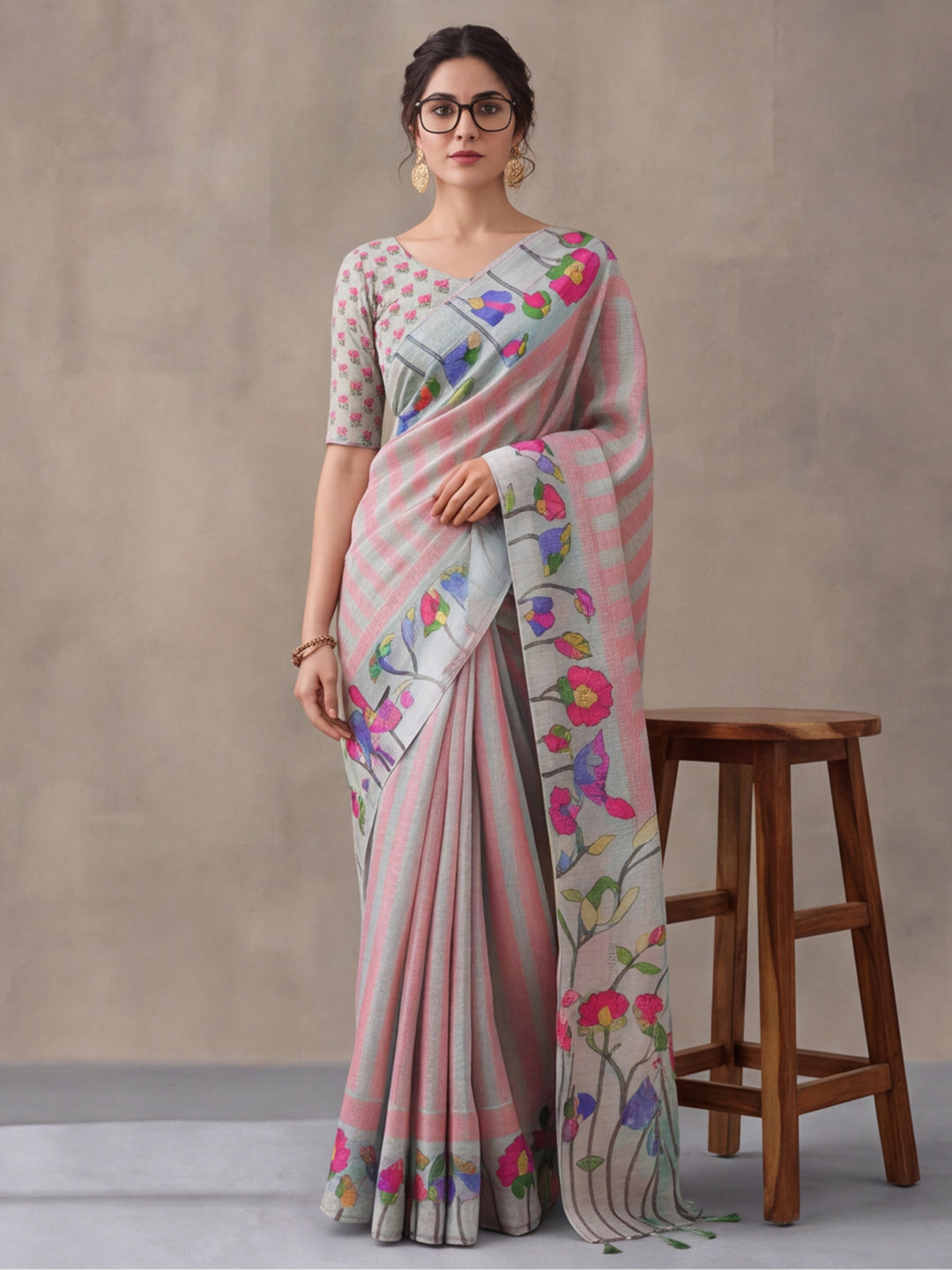 Jaipur Kurti Women Multi Digital Printed Saree With Tasselled Border