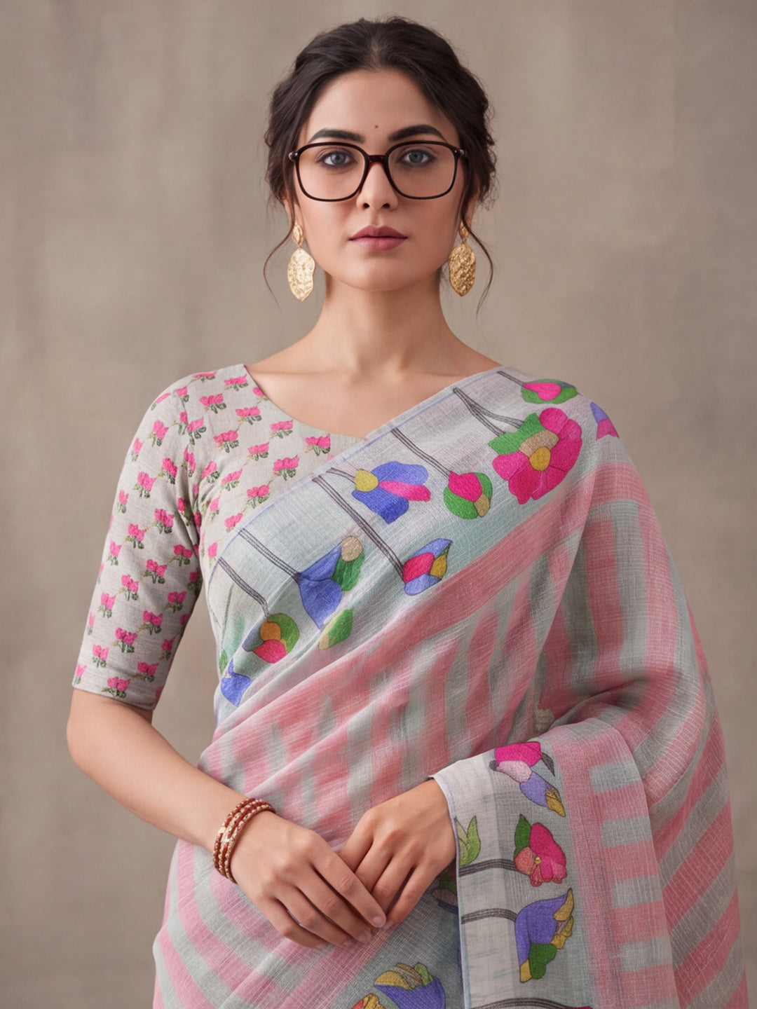 Jaipur Kurti Women Multi Digital Printed Saree With Tasselled Border