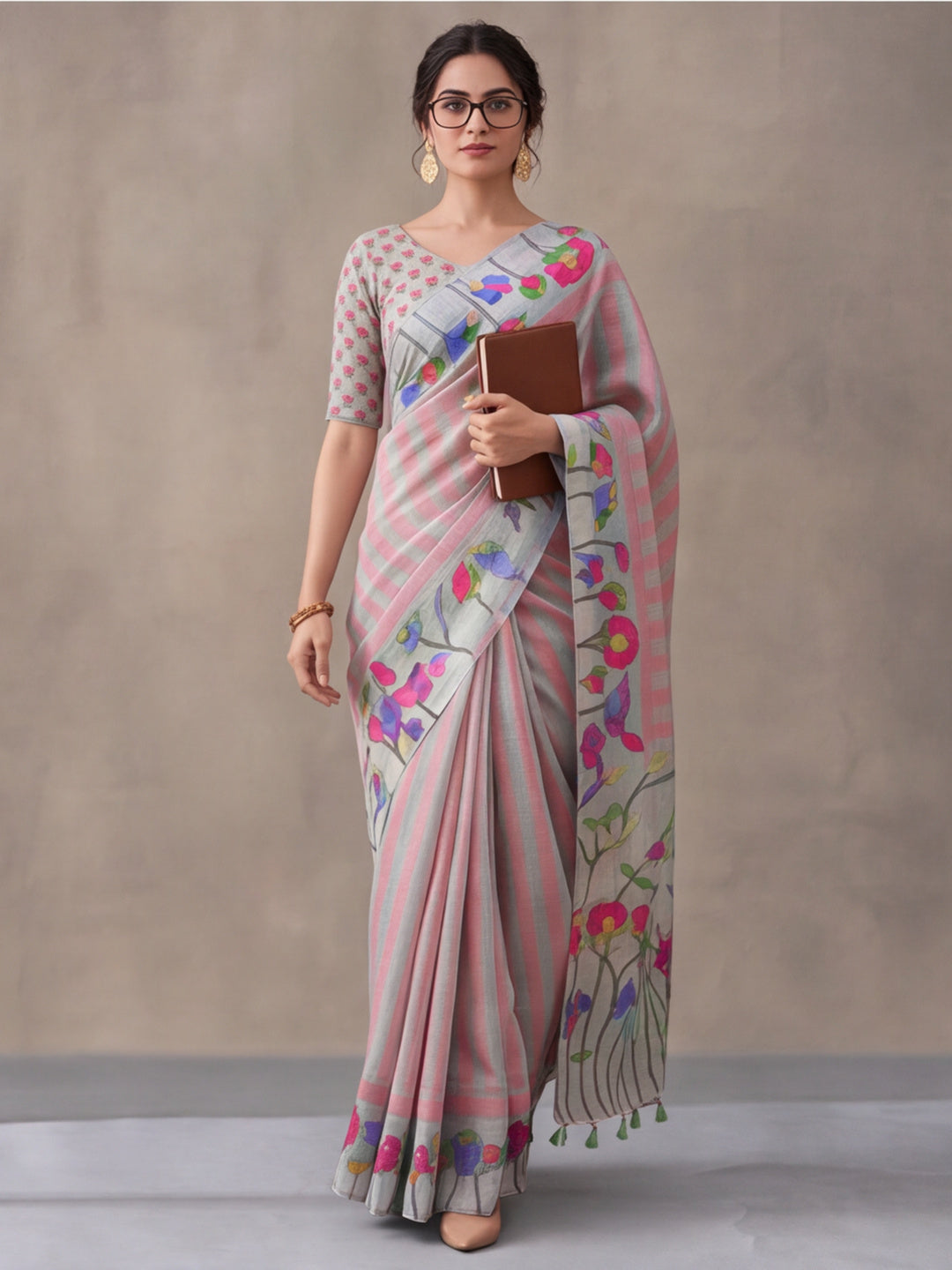 Jaipur Kurti Women Multi Digital Printed Saree With Tasselled Border