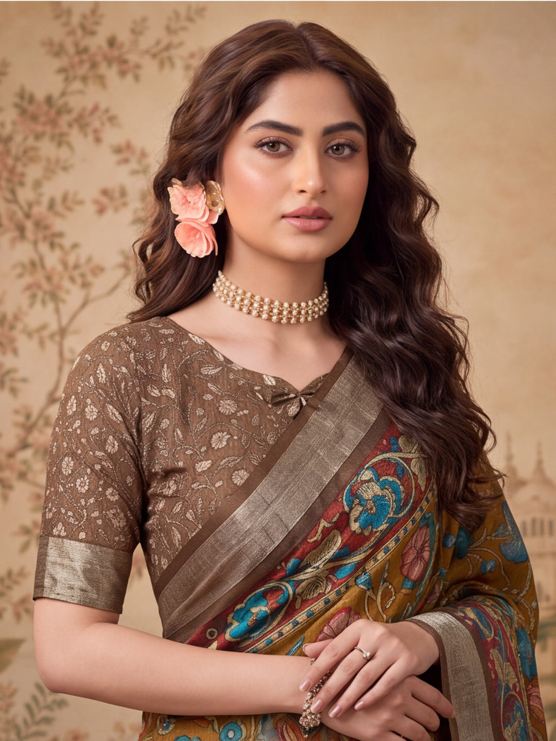 Jaipur Kurti Women Mustard Digital Printed Saree With Tasselled Border