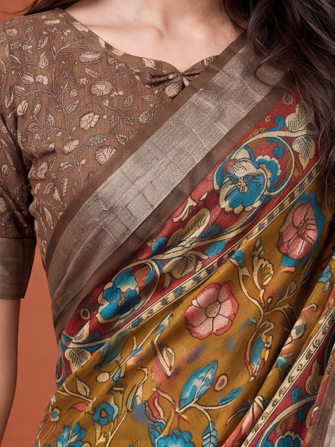 Jaipur Kurti Women Mustard Digital Printed Saree With Tasselled Border