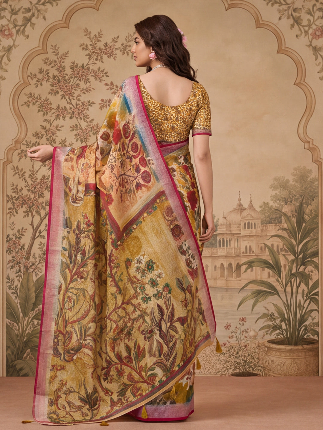 Jaipur Kurti Women Multi Digital Printed Saree With Tasselled Border