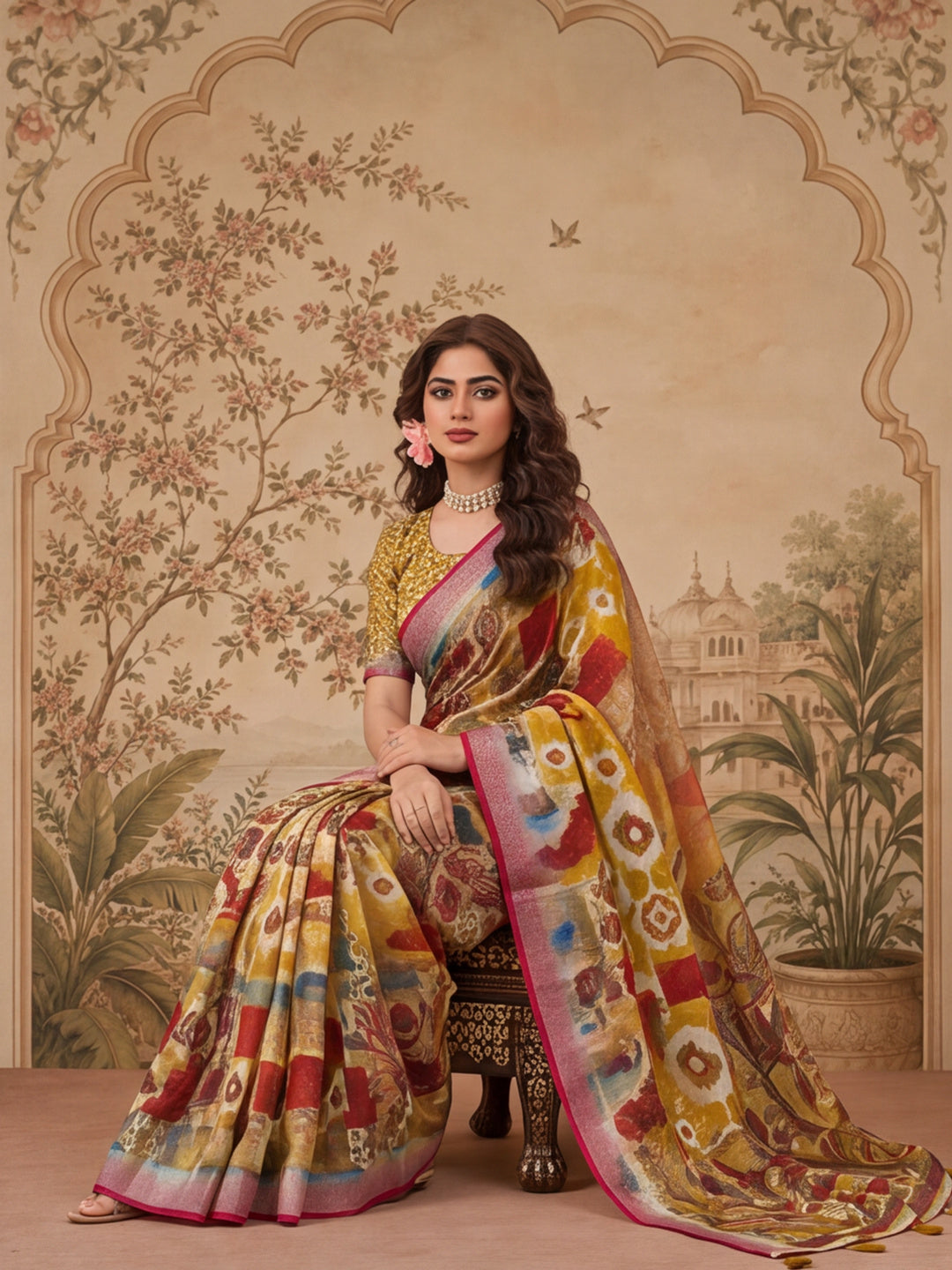 Jaipur Kurti Women Multi Digital Printed Saree With Tasselled Border