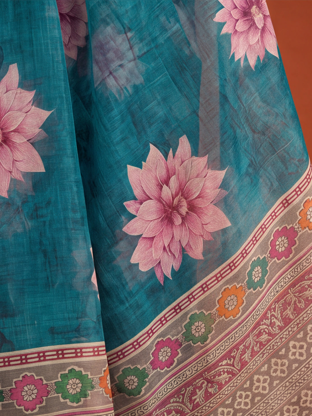 Jaipur Kurti Women Sea Green Digital Printed Saree With Tasselled Border