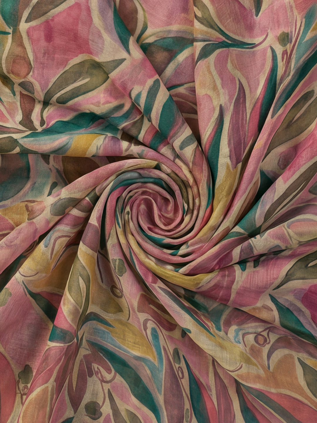 Pink Linen Cotton Digital Printed Saree with Leaf Motifs