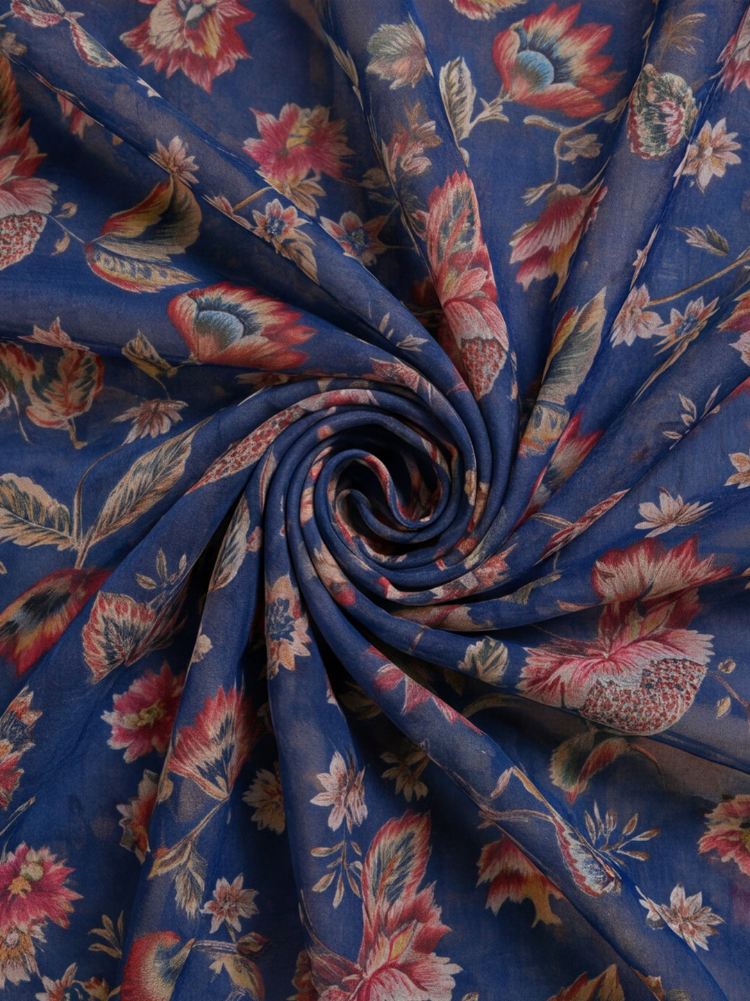 Navy Blue Linen Cotton Digital Printed Floral Saree