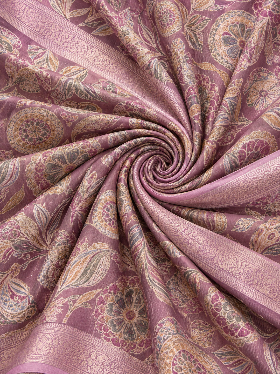 Mauve Linen Cotton Digital Printed Ethnic Motif Saree