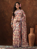 Grey Linen Cotton Digital Printed Floral Saree