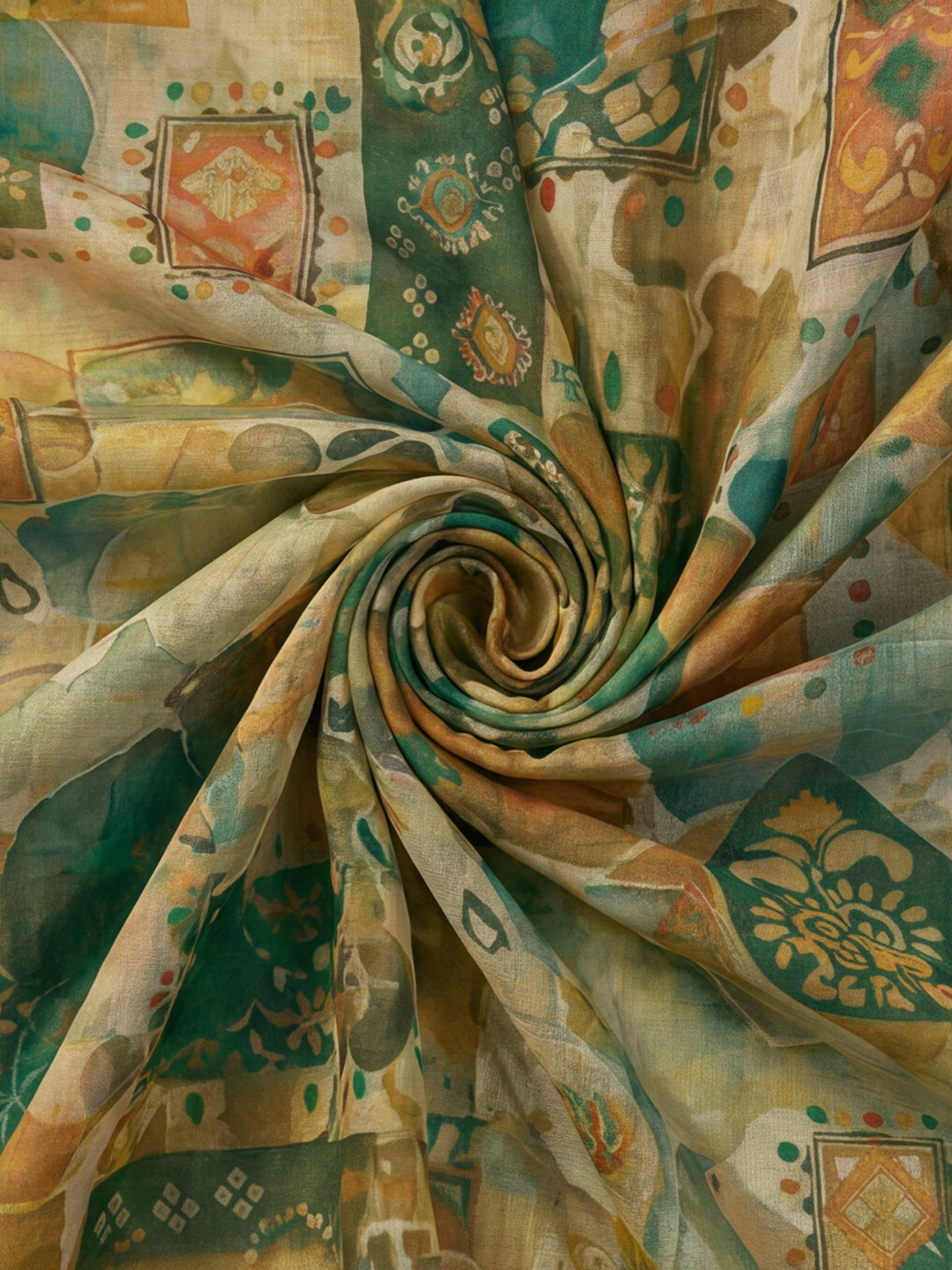 Green Linen Cotton Digital Printed Abstract Saree