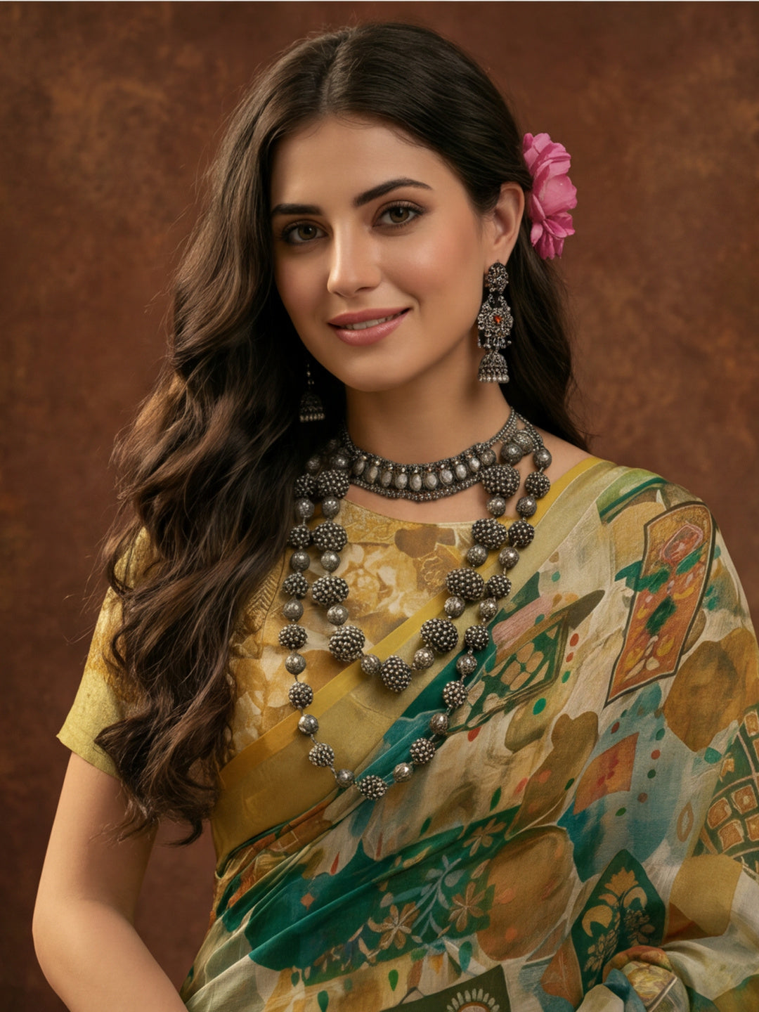 Green Linen Cotton Digital Printed Abstract Saree