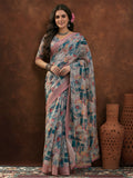 Multicolour Linen Cotton Digital Printed Abstract Saree