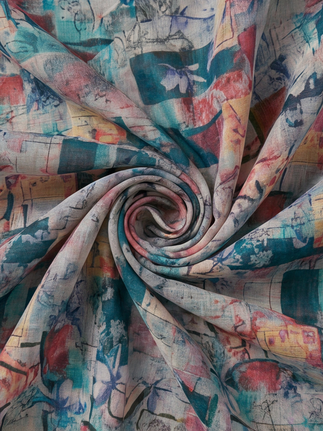 Multicolour Linen Cotton Digital Printed Abstract Saree