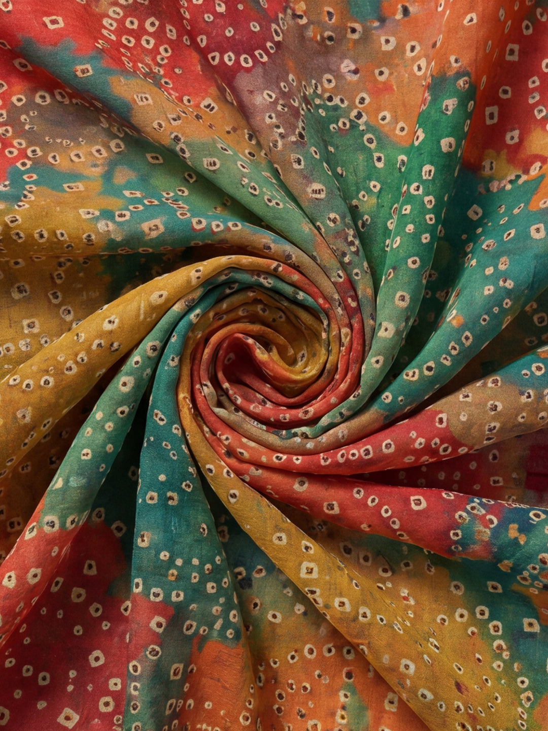 Multicolour Linen Cotton Digital Printed Bandhani Saree