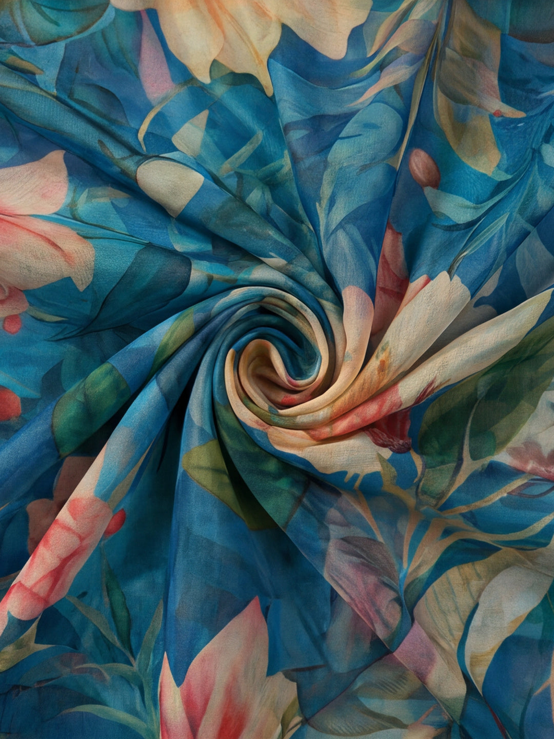 Blue Linen Cotton Digital Printed Floral Saree