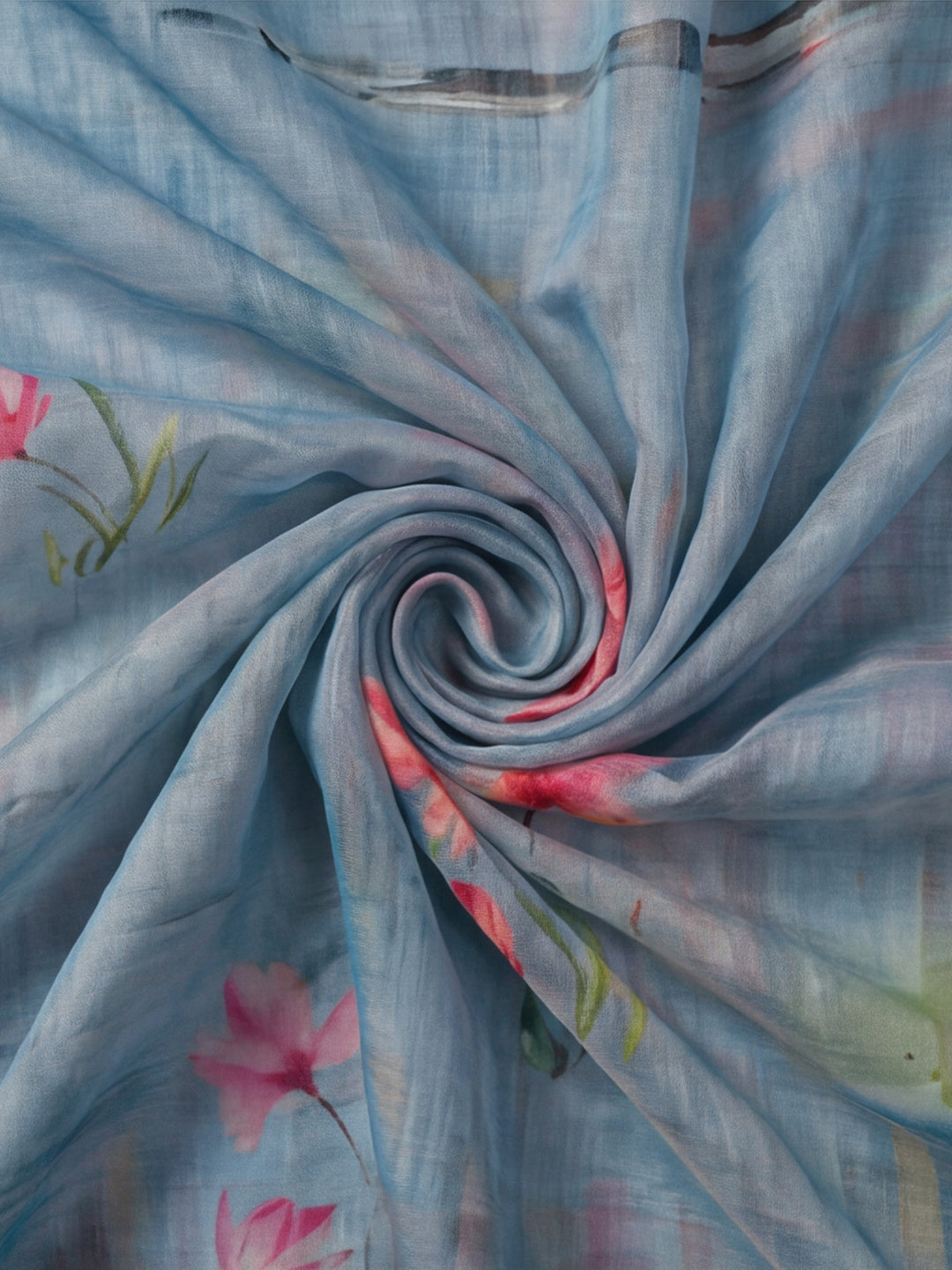 Steel Grey Linen Cotton Digital Printed Floral Saree