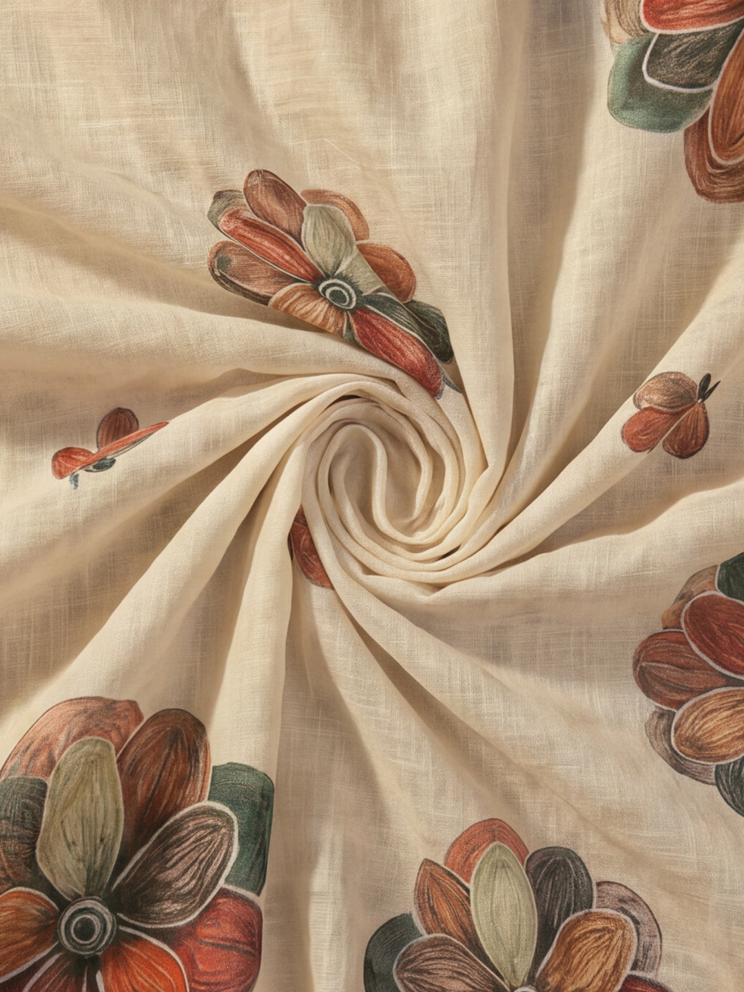 Off White Linen Cotton Digital Printed Floral Saree