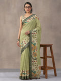 Pista Green Linen Cotton Digital Printed Floral Saree