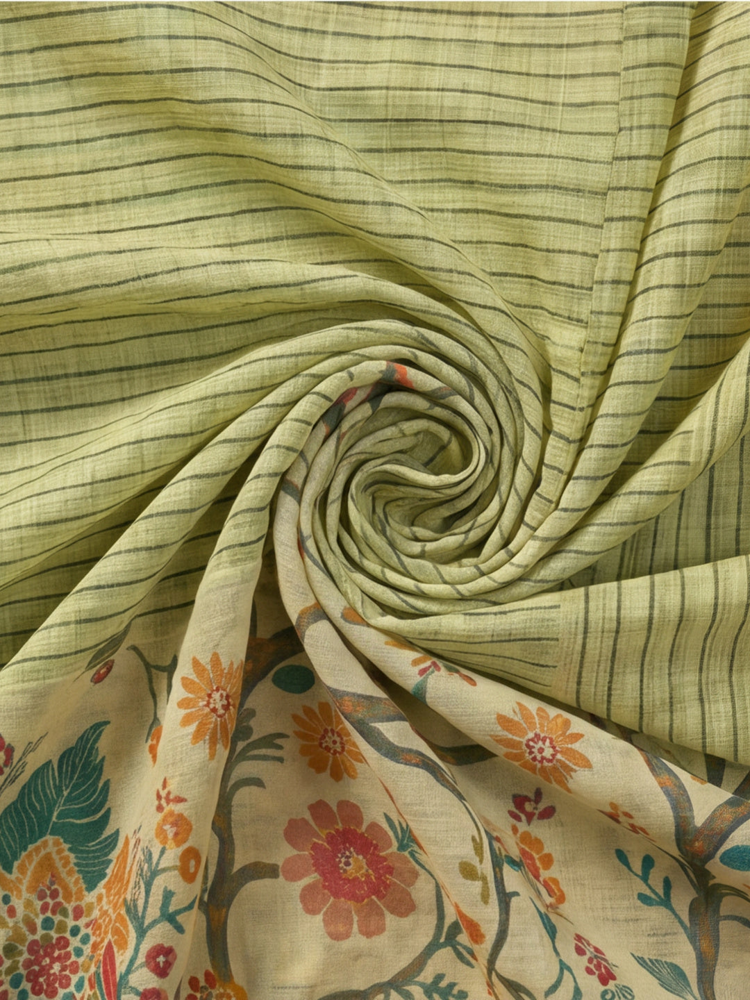 Pista Green Linen Cotton Digital Printed Floral Saree