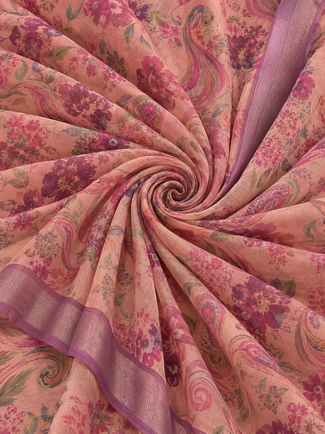 Dusty Pink Linen Cotton Digital Printed Floral Saree