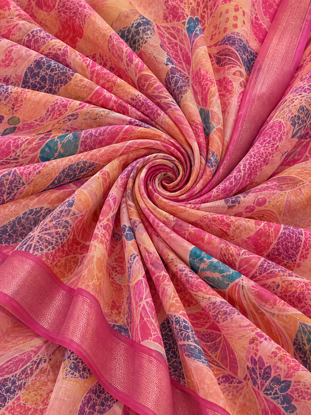 Rani Pink Linen Cotton Digital Printed Paisley Saree