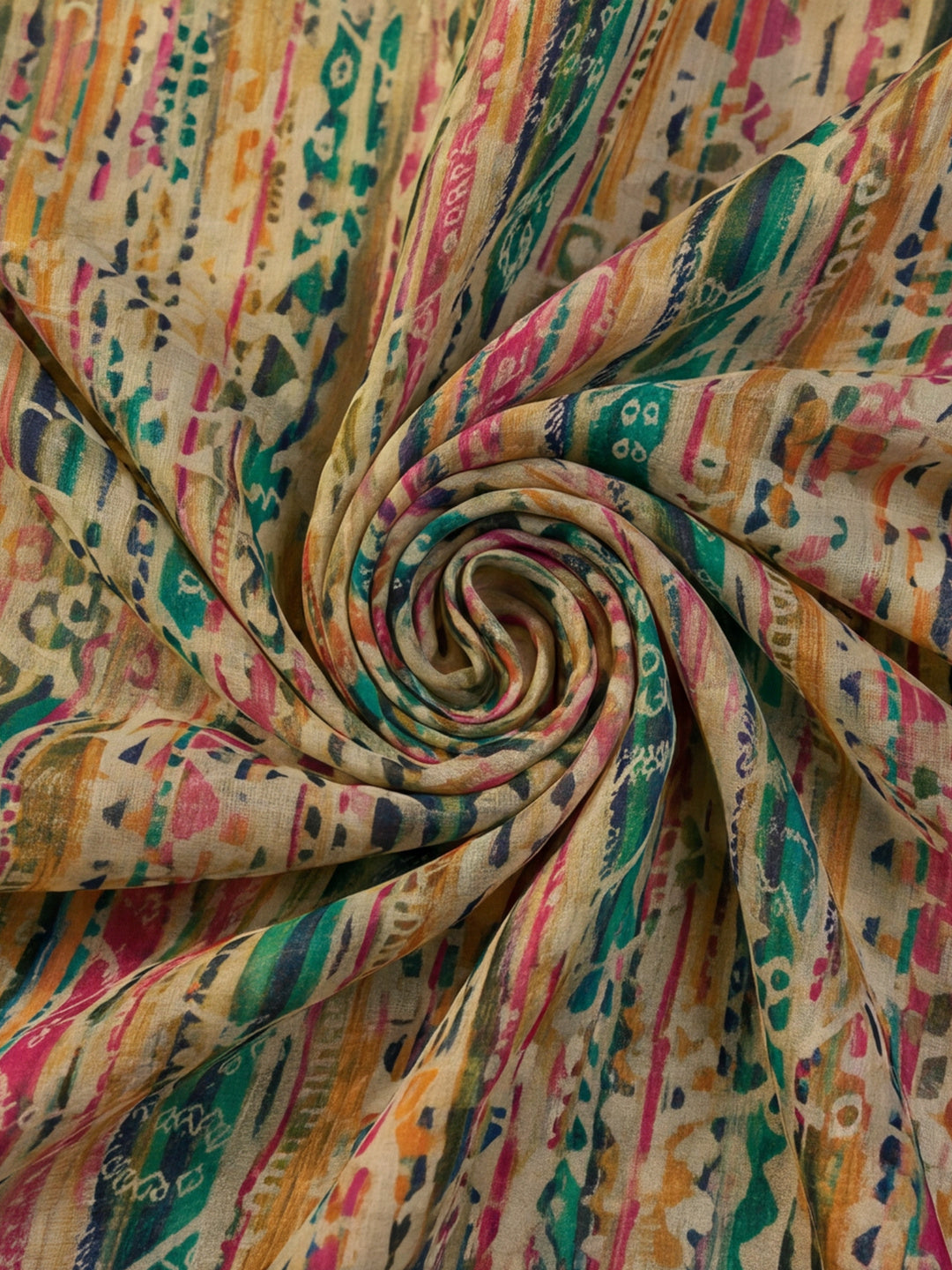 Multicolour Linen Cotton Digital Printed Chevron Saree