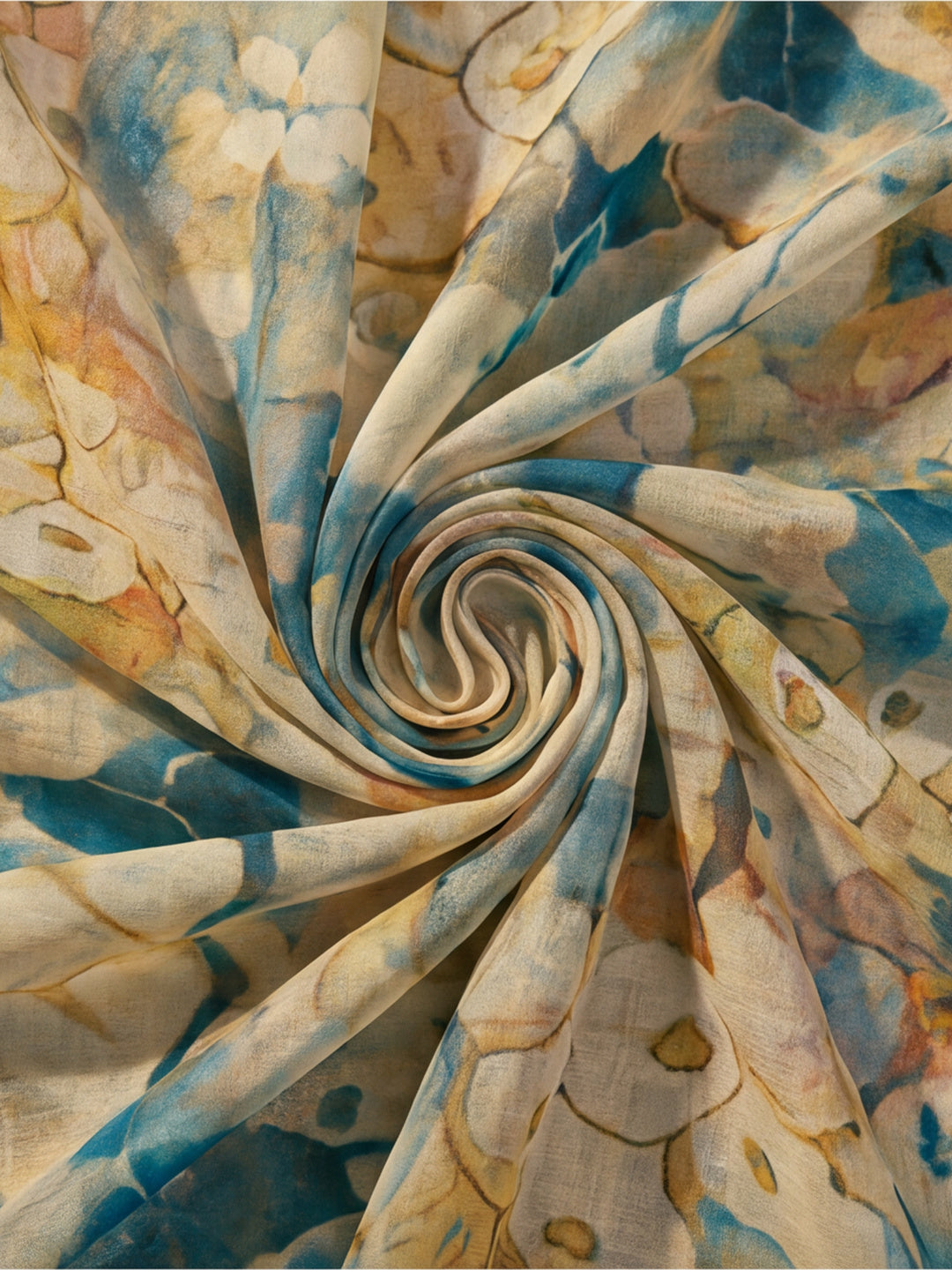 Blue Beige Linen Cotton Floral Digital Printed Saree
