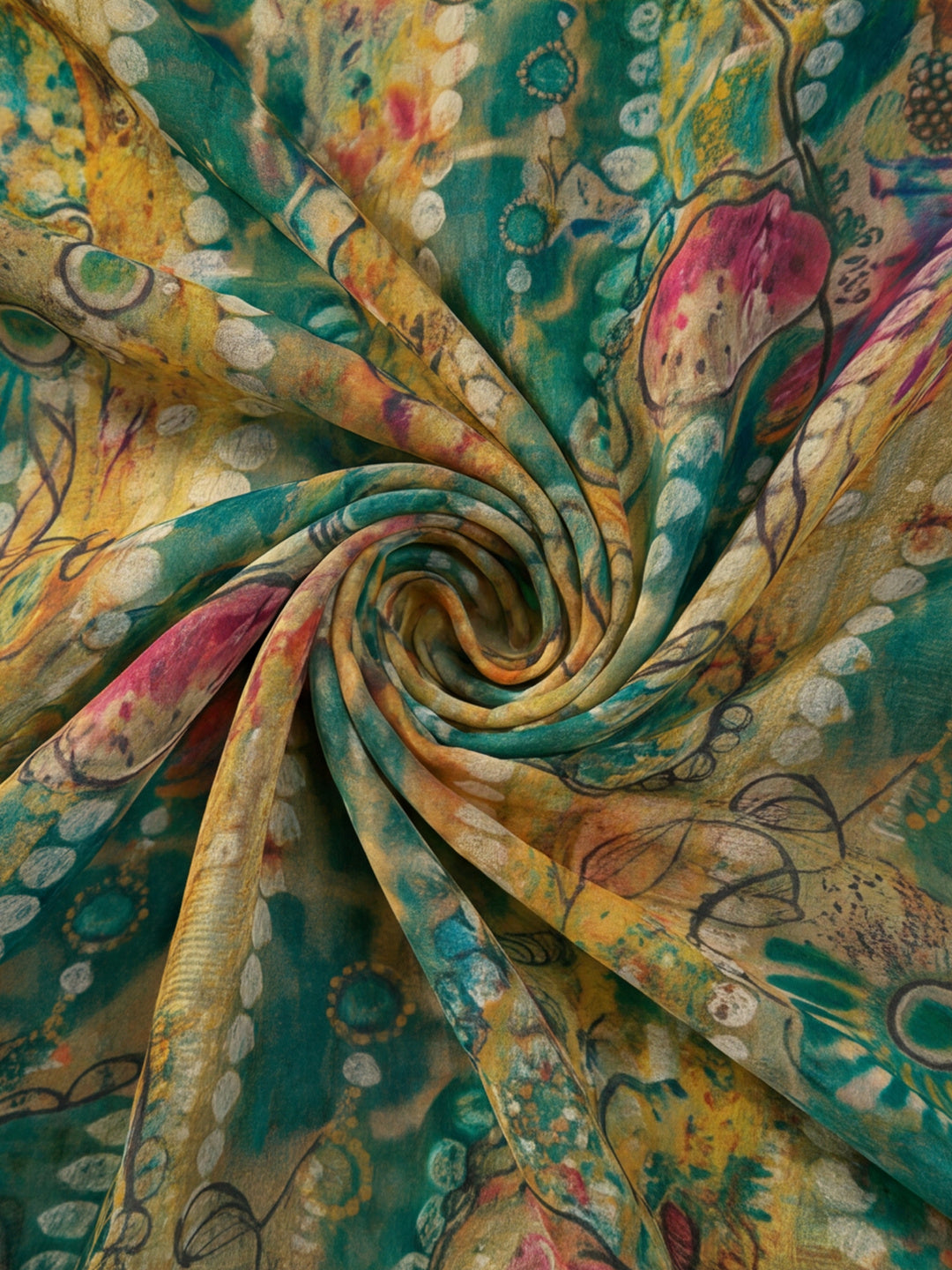 Green Linen Cotton Abstract Digital Printed Saree