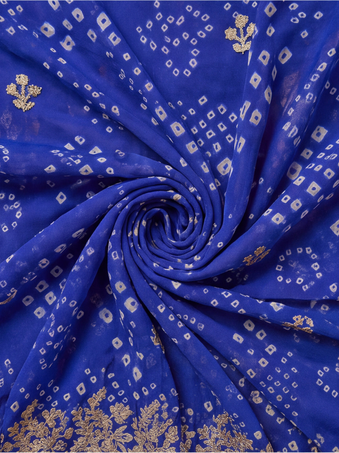 Blue Bandhani Printed Saree with Embroidered Border
