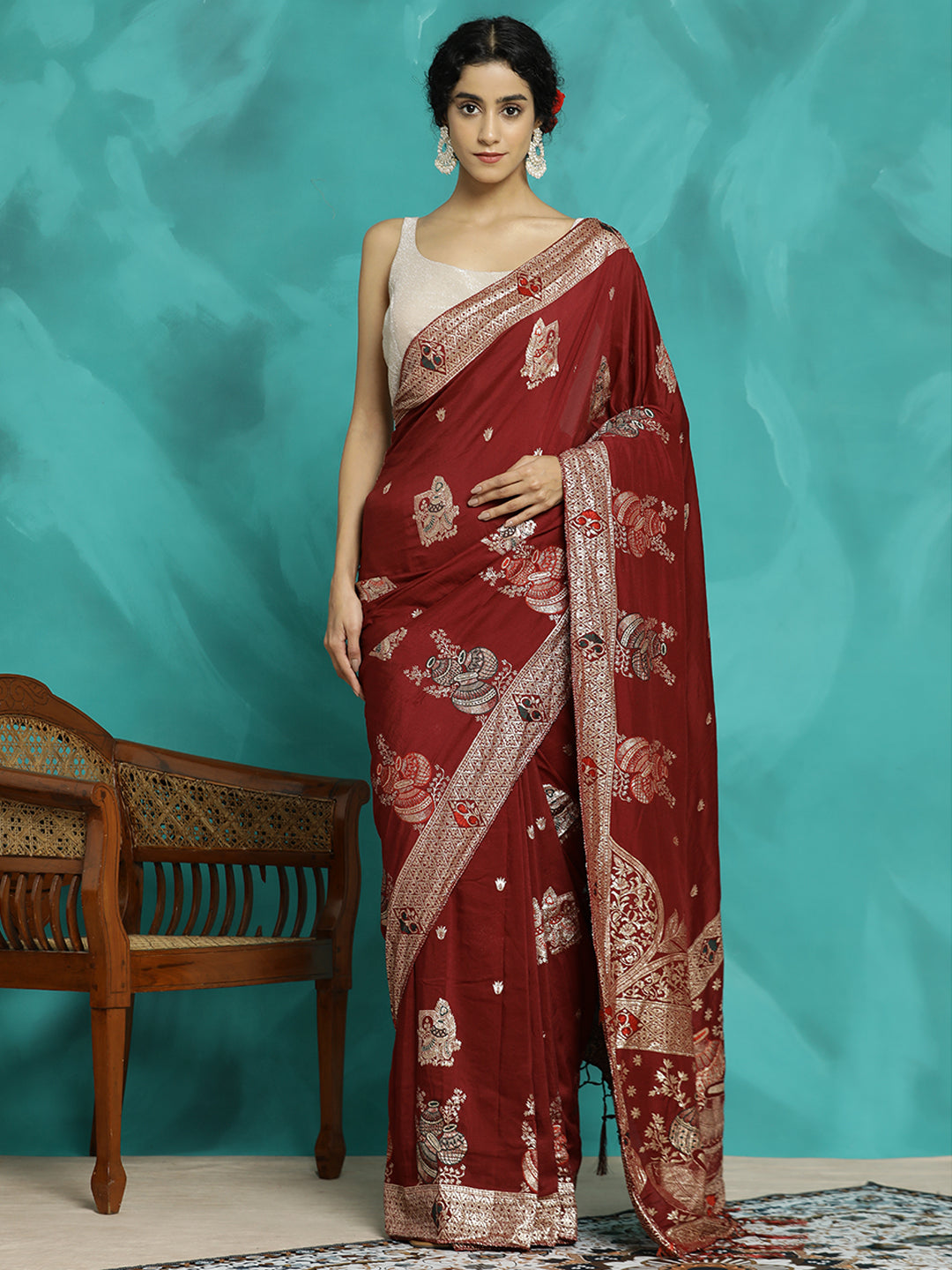 Maroon Zari Woven Heavy Banarasi Saree