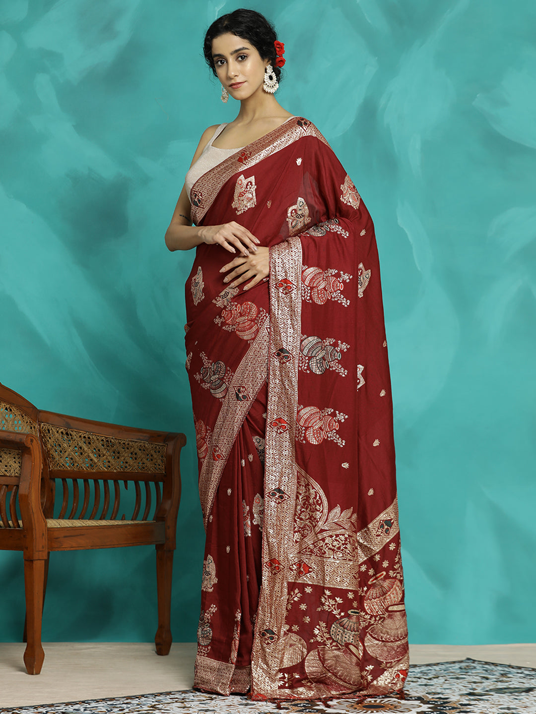 Maroon Zari Woven Heavy Banarasi Saree