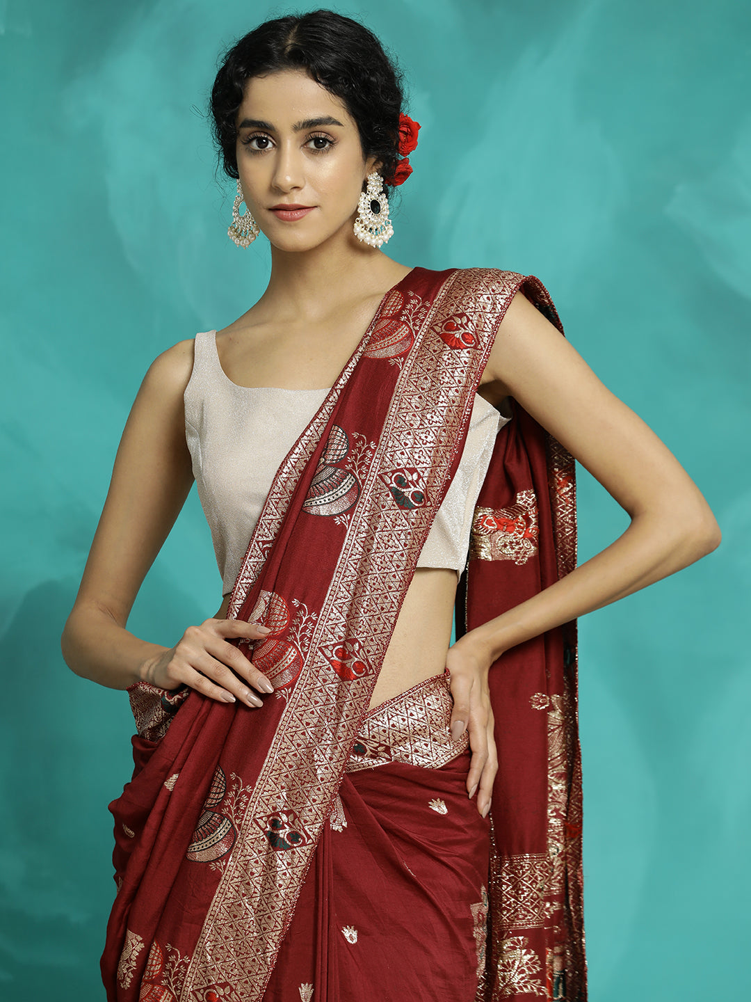 Maroon Zari Woven Heavy Banarasi Saree