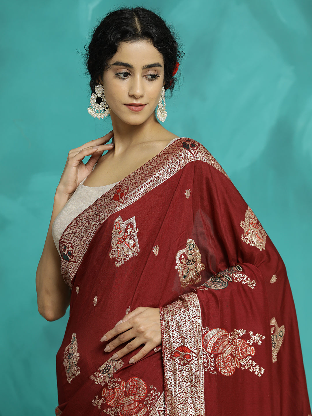 Maroon Zari Woven Heavy Banarasi Saree