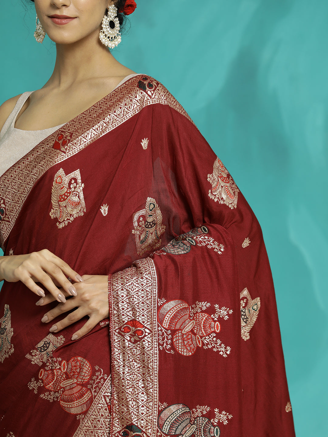 Maroon Zari Woven Heavy Banarasi Saree