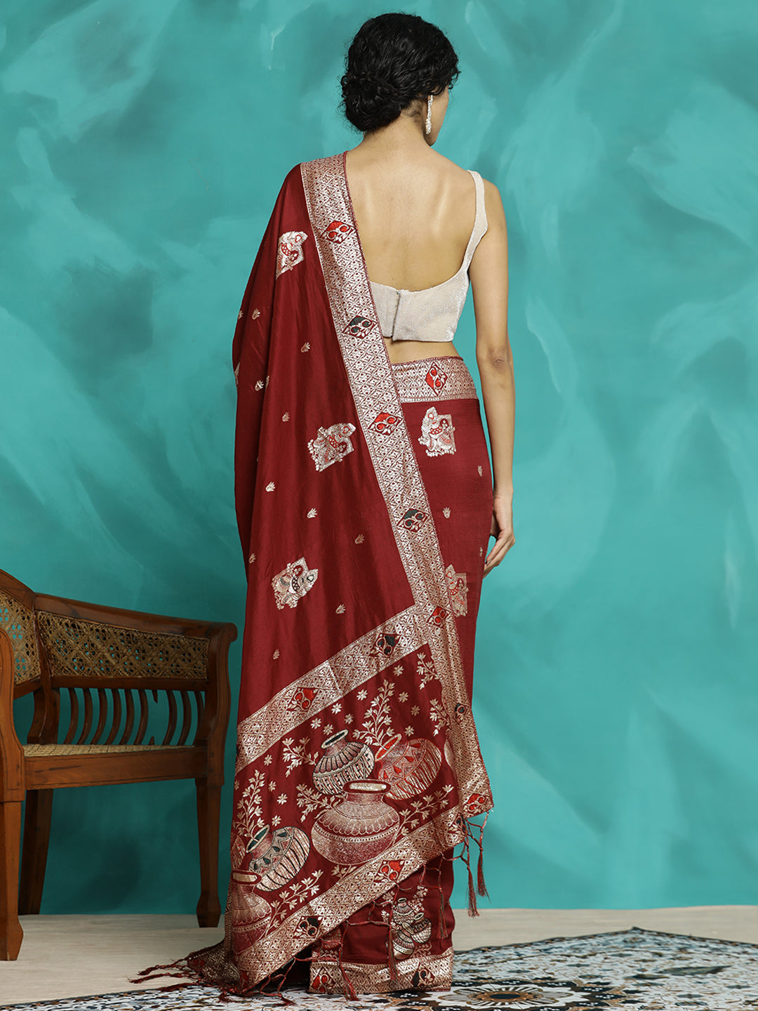 Maroon Zari Woven Heavy Banarasi Saree