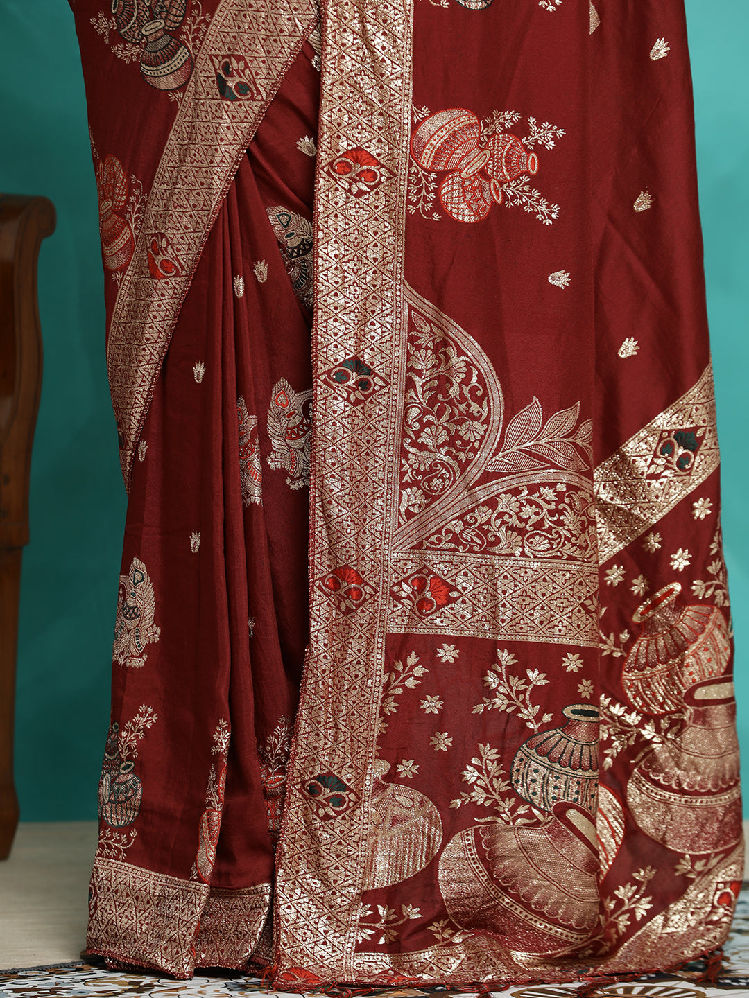 Maroon Zari Woven Heavy Banarasi Saree