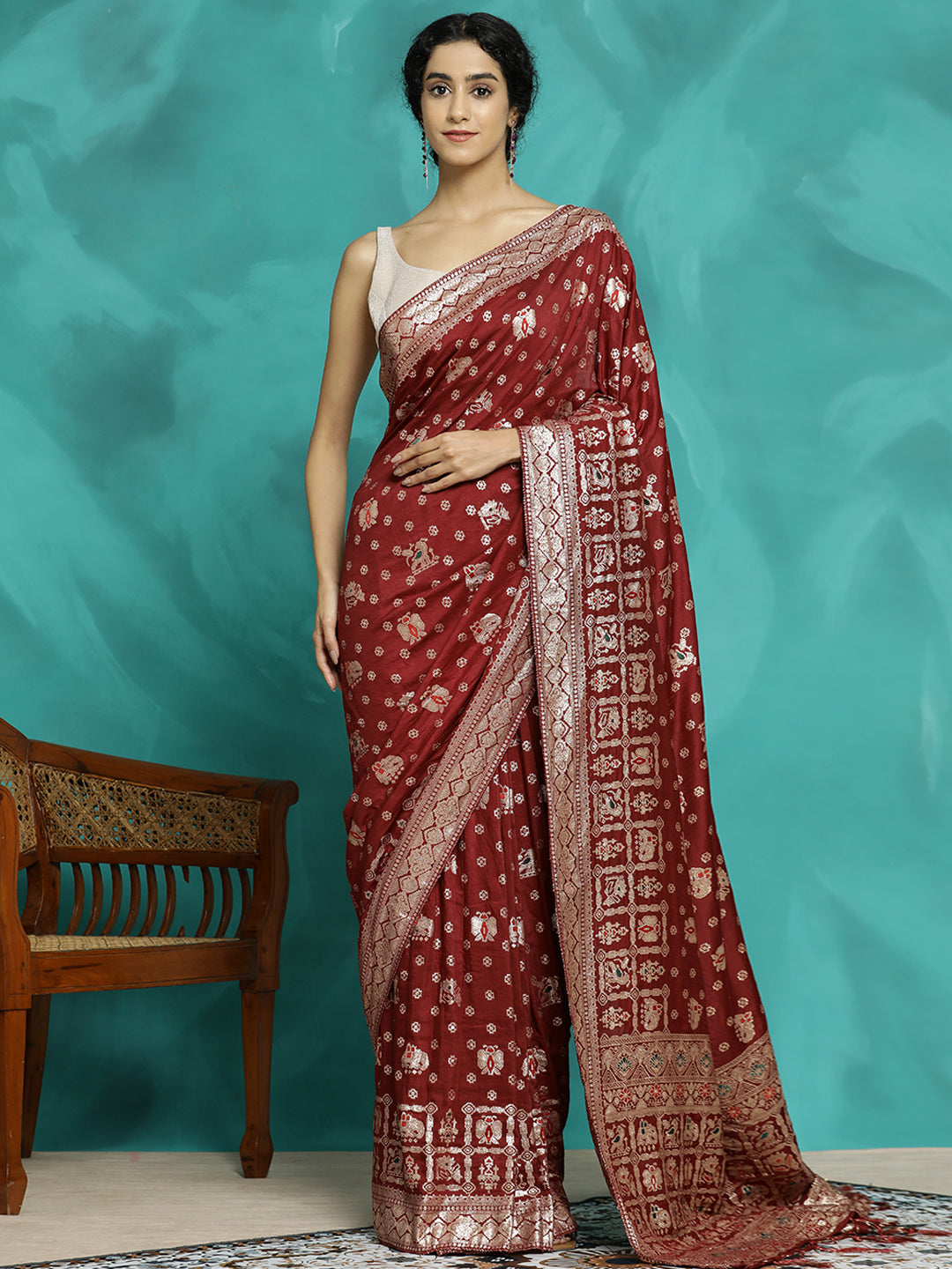 Festive Maroon Zari Woven Heavy Banarasi Saree