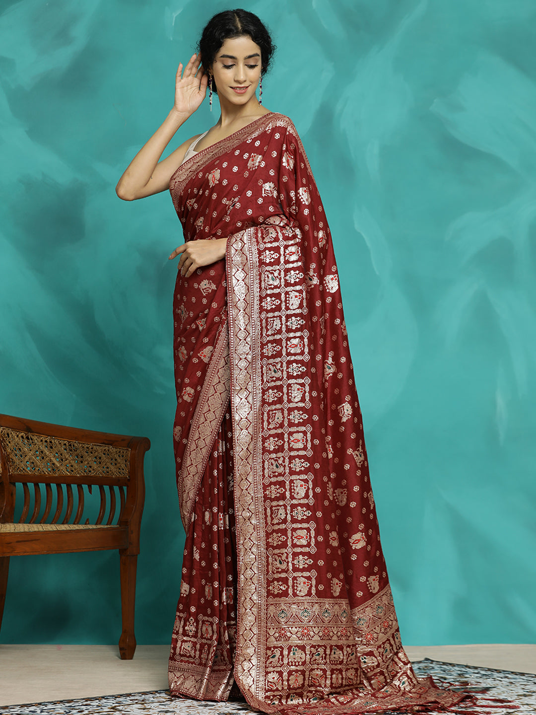 Festive Maroon Zari Woven Heavy Banarasi Saree