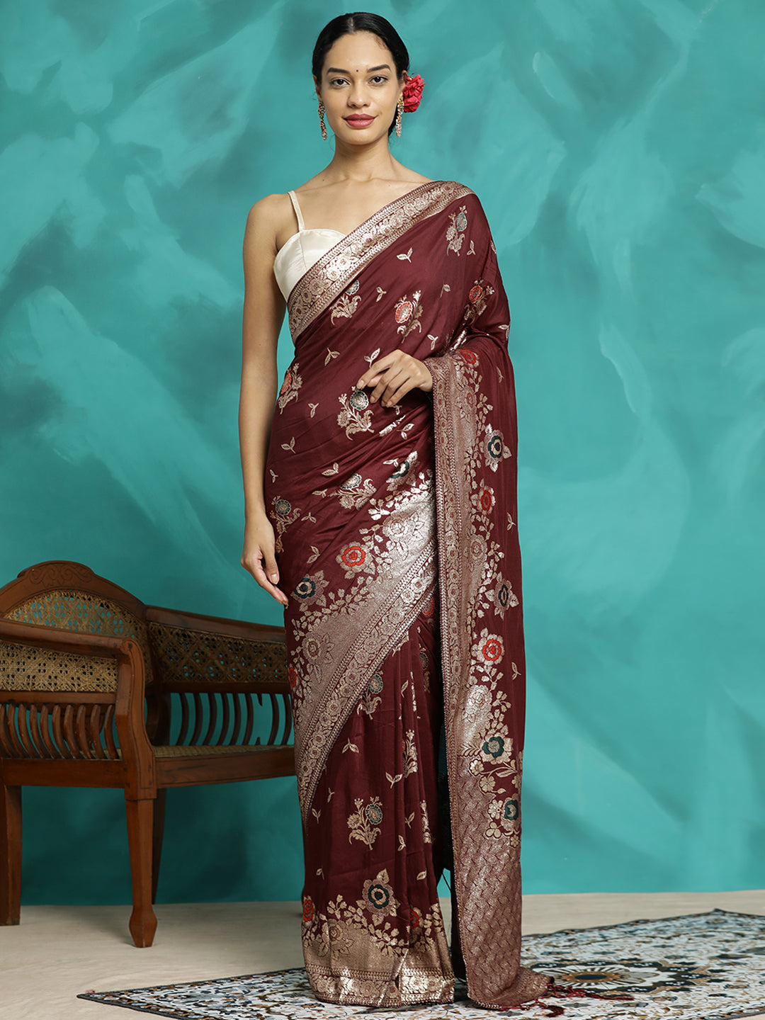 Festive Burgundy Zari Woven Heavy Banarasi Saree