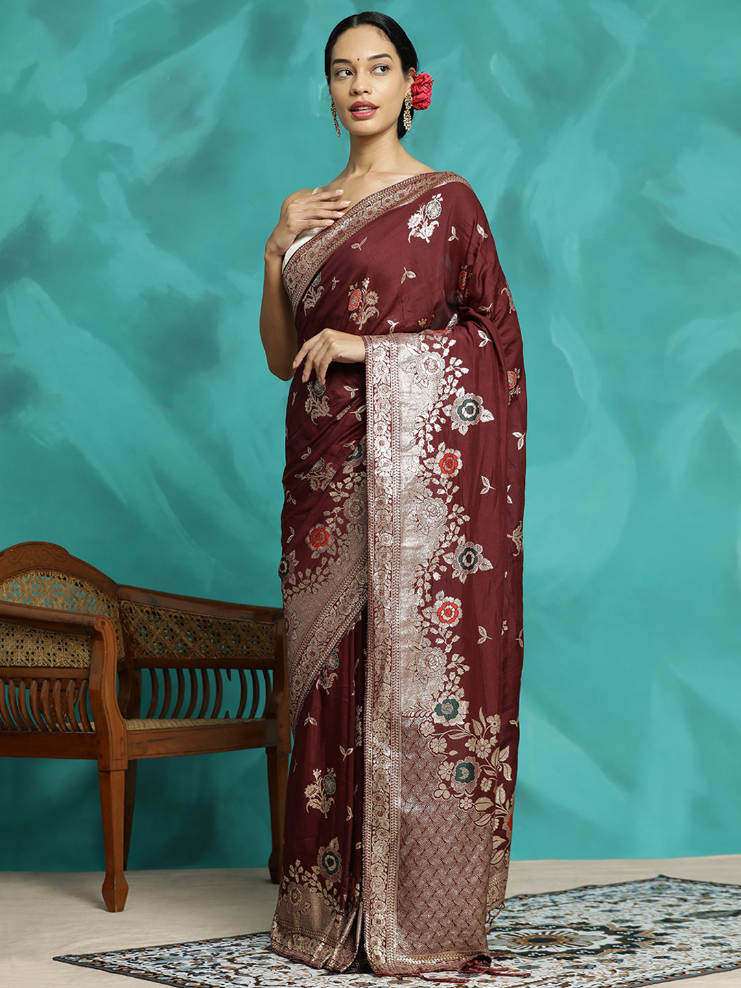 Festive Burgundy Zari Woven Heavy Banarasi Saree