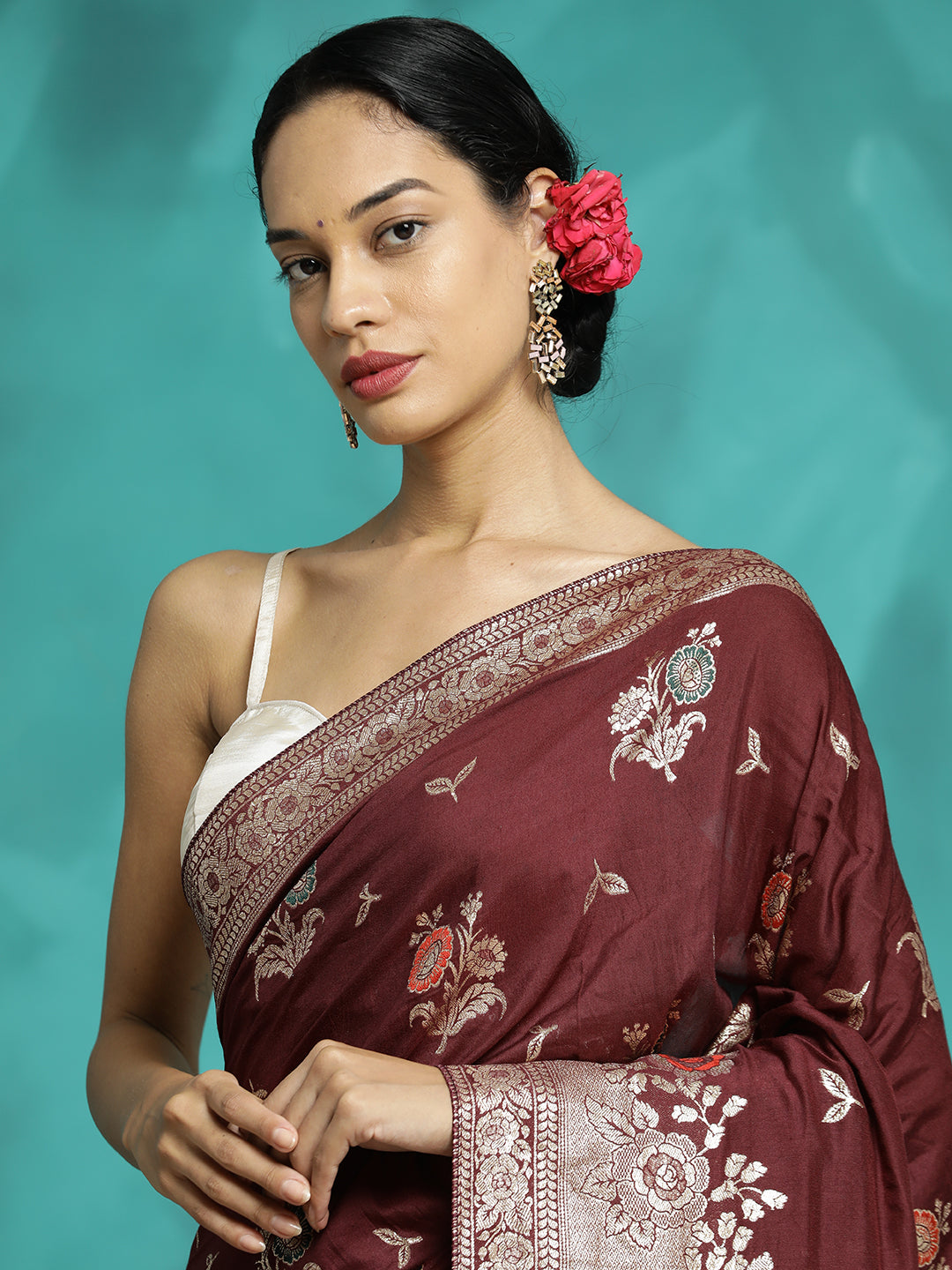 Festive Burgundy Zari Woven Heavy Banarasi Saree