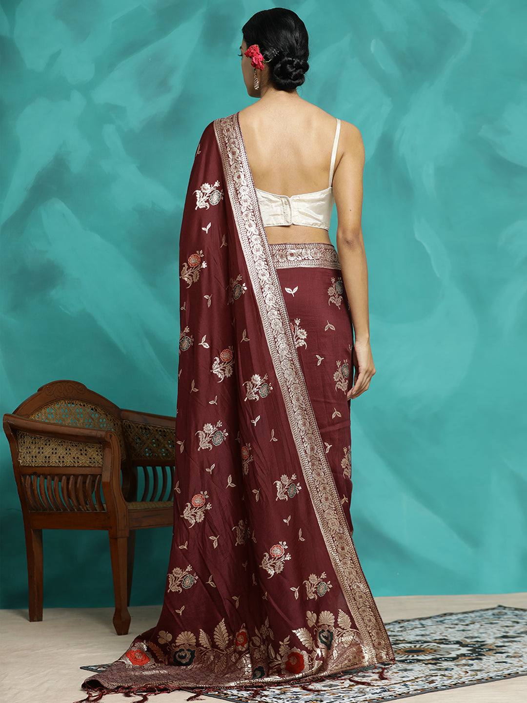 Festive Burgundy Zari Woven Heavy Banarasi Saree