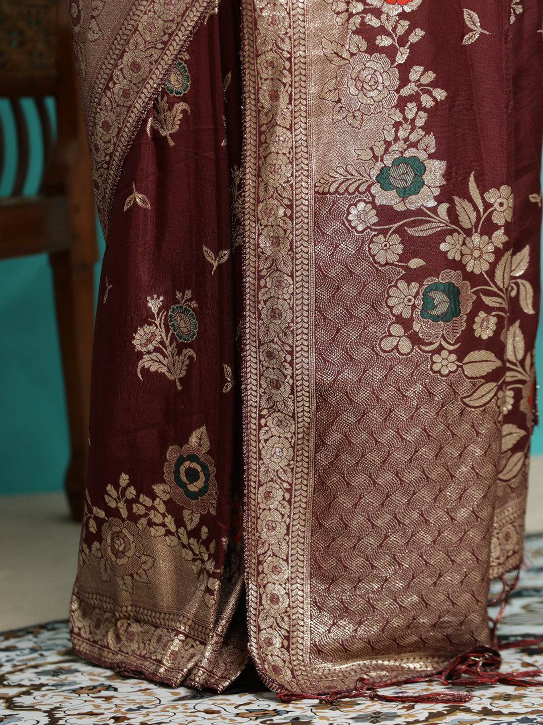 Festive Burgundy Zari Woven Heavy Banarasi Saree