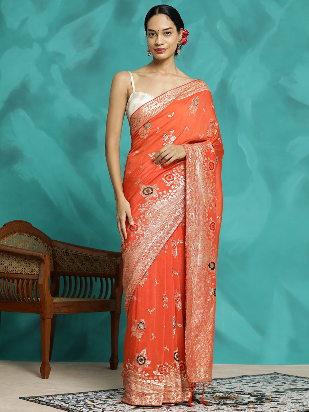 Festive Zari Woven Heavy Banarasi Orange Saree