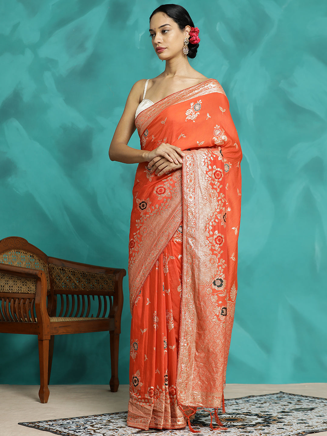 Festive Zari Woven Heavy Banarasi Orange Saree